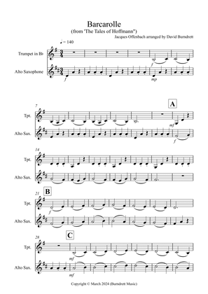 Barcarolle "The Tales of Hoffmann" for Trumpet and Alto Saxophone Duet