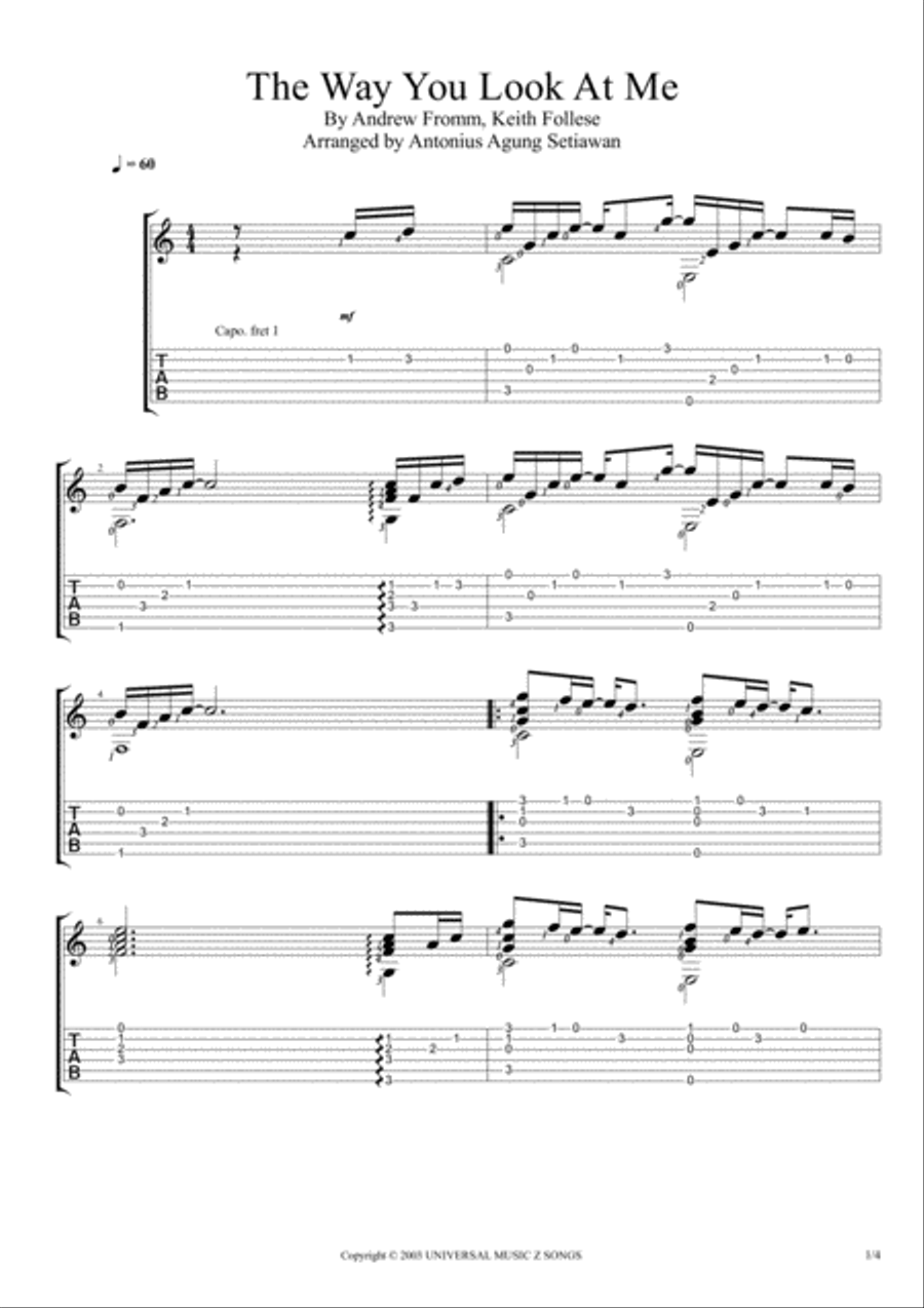 The Way You Look At Me The Way You Look At Me Guitar Tablature scores gallery preview page 1