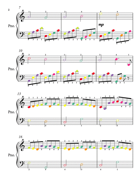 Canon in D Major Easy Piano Sheet Music with Colored Notes