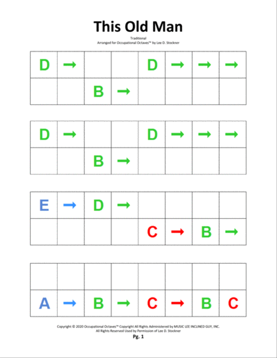 Occupational Octaves Piano™ Supplement 1.1A (This Old Man, Old MacDonald, and Camptown Races) Piano Solo scores gallery preview page 2