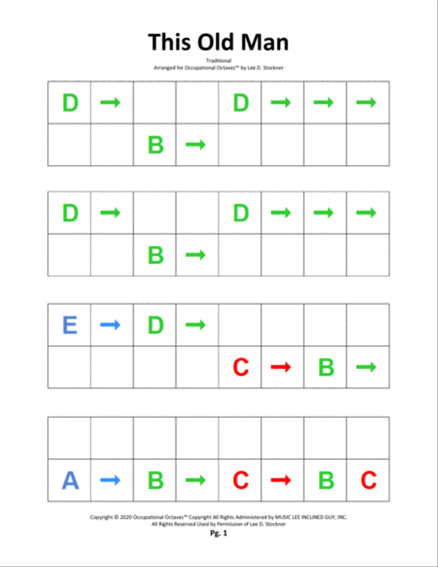 Occupational Octaves Piano™ Supplement 1.1A (This Old Man, Old MacDonald, and Camptown Races)