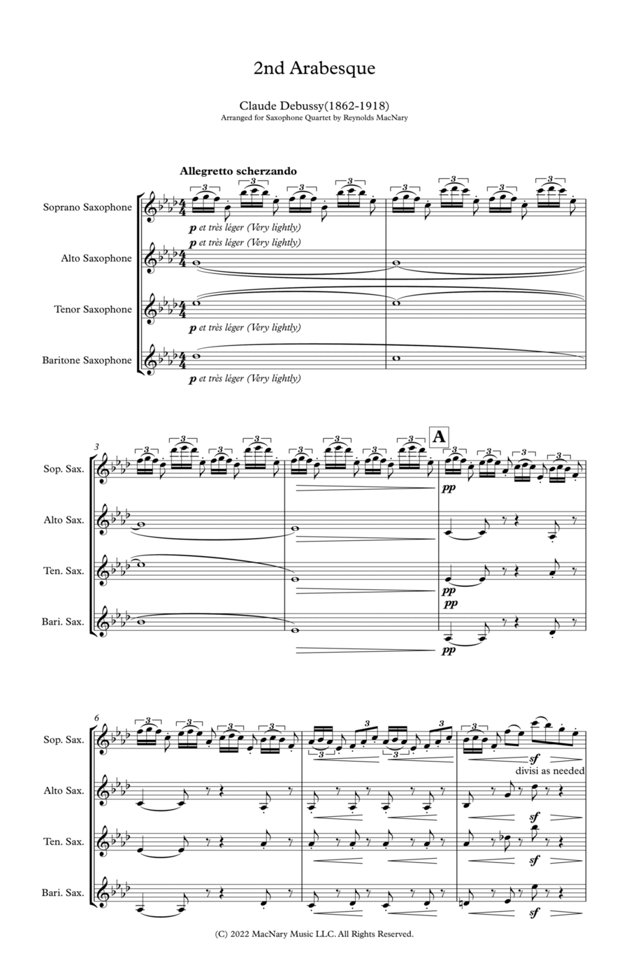2nd Arabesque from Deux Arabesques Saxophone Quartet scores gallery preview page 1
