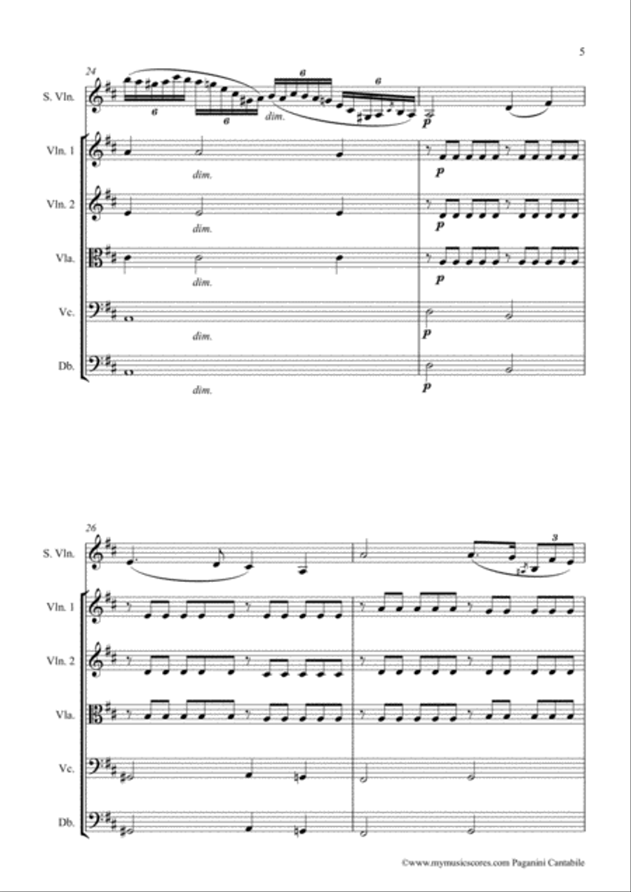 Paganini Cantabile for Violin and String Orchestra String Orchestra scores gallery preview page 6