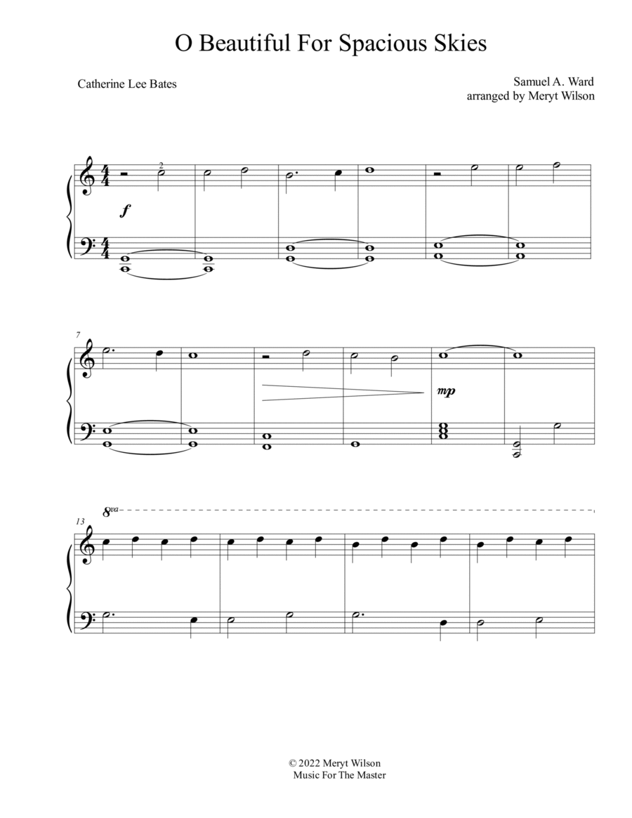 O Beautiful For Spacious Skies elementary piano solo image number null