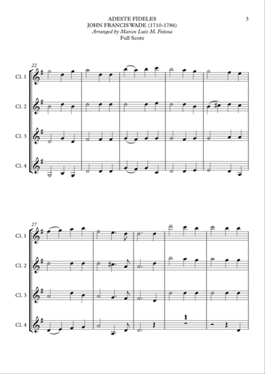 Adeste Fideles - Clarinet Quartet Adeste Fideles - Clarinet Quartet Clarinet Quartet scores gallery preview page 5