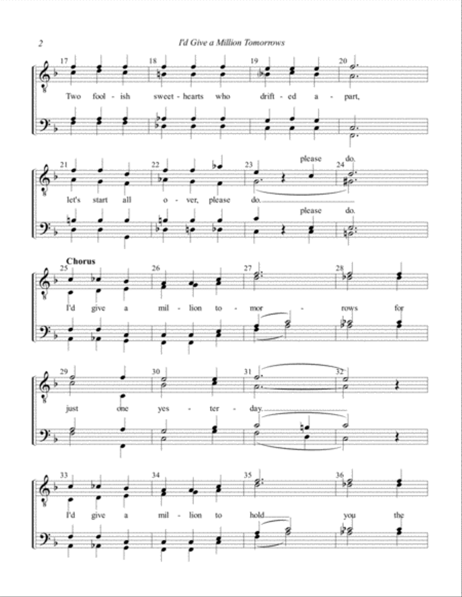 I'd Give A Million Tomorrows TTBB scores gallery preview page 2