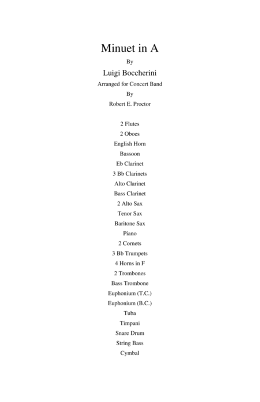 Minuet in A Major for Concert Band Concert Band scores gallery preview page 1