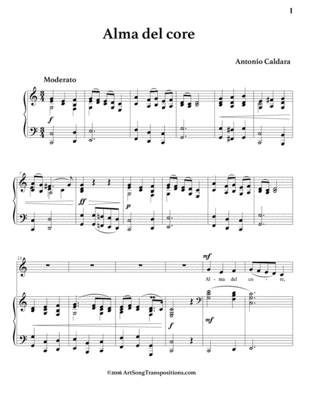 CALDARA: Alma del core (transposed to C major)