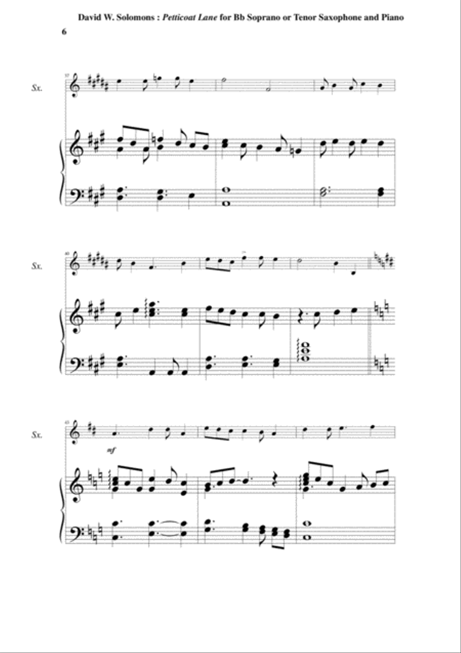David Warin Solomons: Petticoat Lane for Bb soprano or tenor saxophone and piano Woodwind Duet scores gallery preview page 6