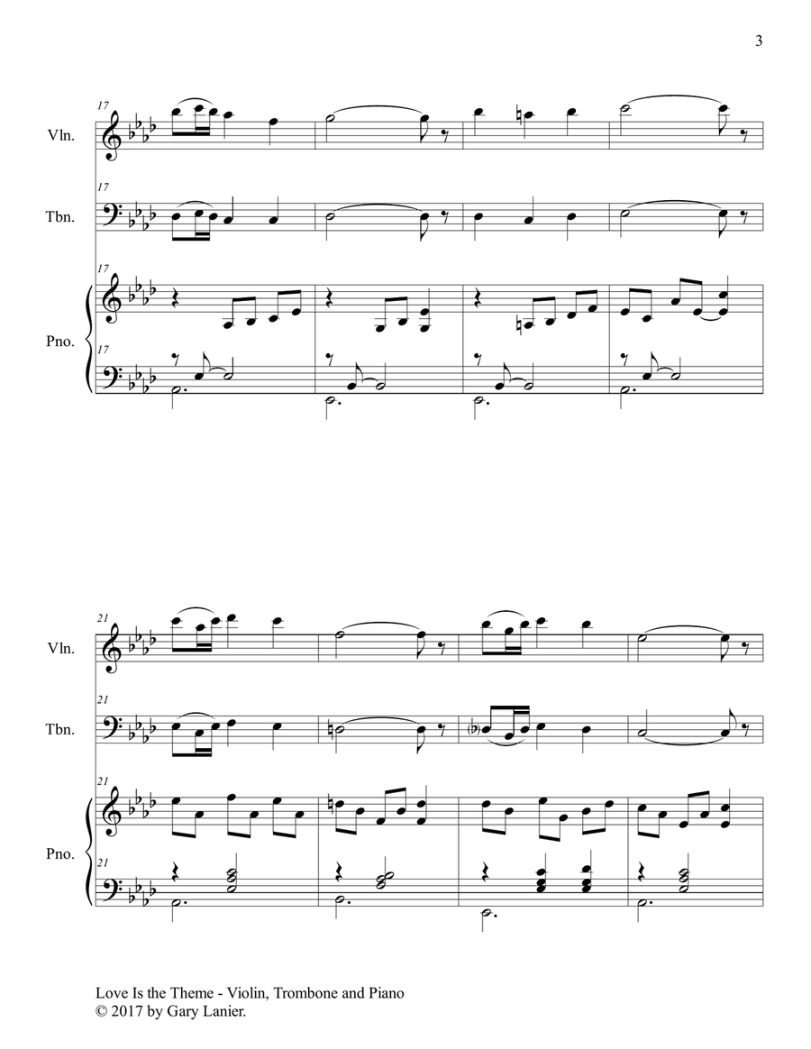 LOVE IS THE THEME (Trio – Violin, Trombone & Piano with Score/Parts) Trombone Trio scores gallery preview page 4