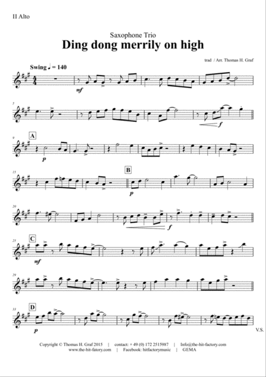 Ding dong merrily on high - Swing - Saxophone Trio Woodwind Trio scores gallery preview page 6
