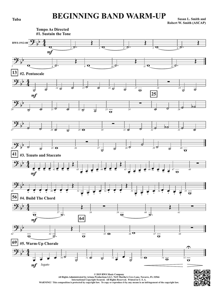 Beginning Band Warm-Up: Tuba Concert Band scores gallery preview page 1