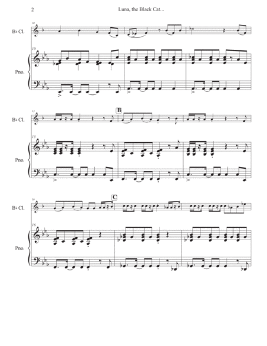 Luna, The Black Cat for Clarinet in Bb and Piano B-Flat Clarinet scores gallery preview page 3