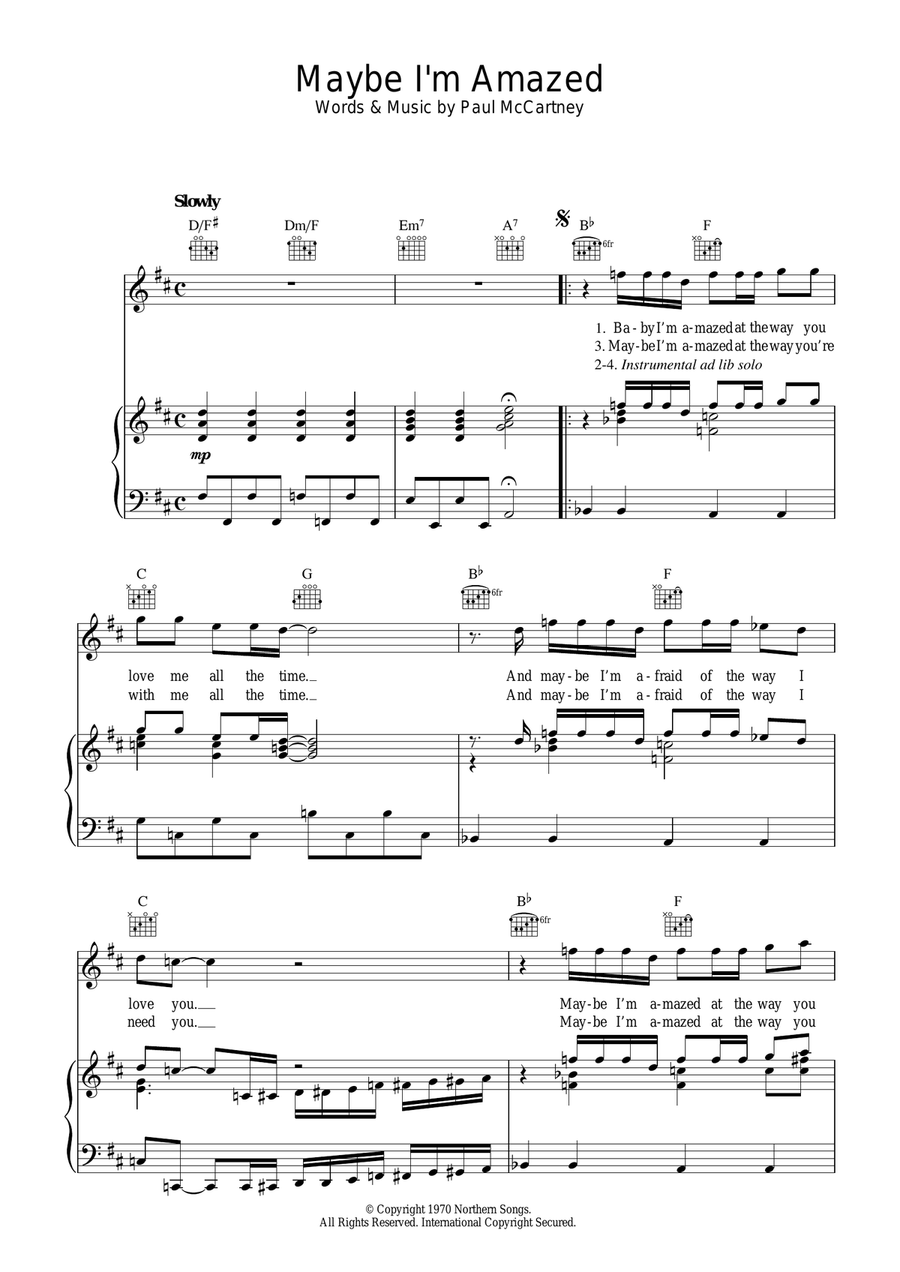 Maybe I'm Amazed Piano, Vocal, Guitar scores gallery preview page 1