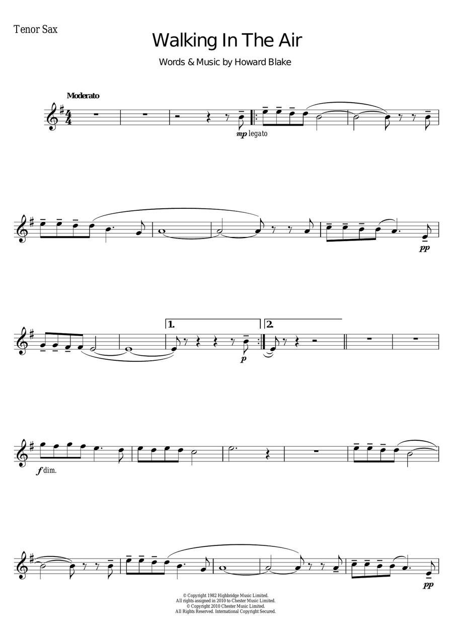 Walking In The Air (theme from The Snowman) Tenor Saxophone scores gallery preview page 1