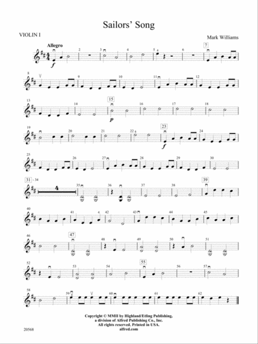 Sailor's Song: 1st Violin String Orchestra scores gallery preview page 1