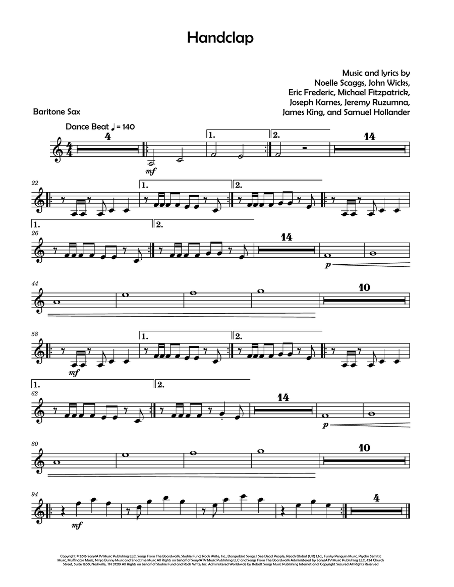 Handclap Handclap Baritone Saxophone scores gallery preview page 1
