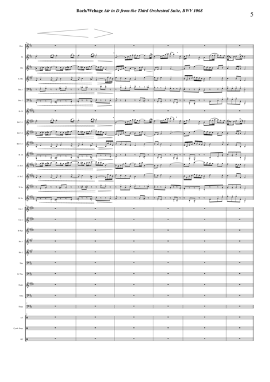 Johann Sebastian Bach/Wehage, Air in D from the Third orchestral suite, BWV 1068 arranged for concer Concert Band scores gallery preview page 5