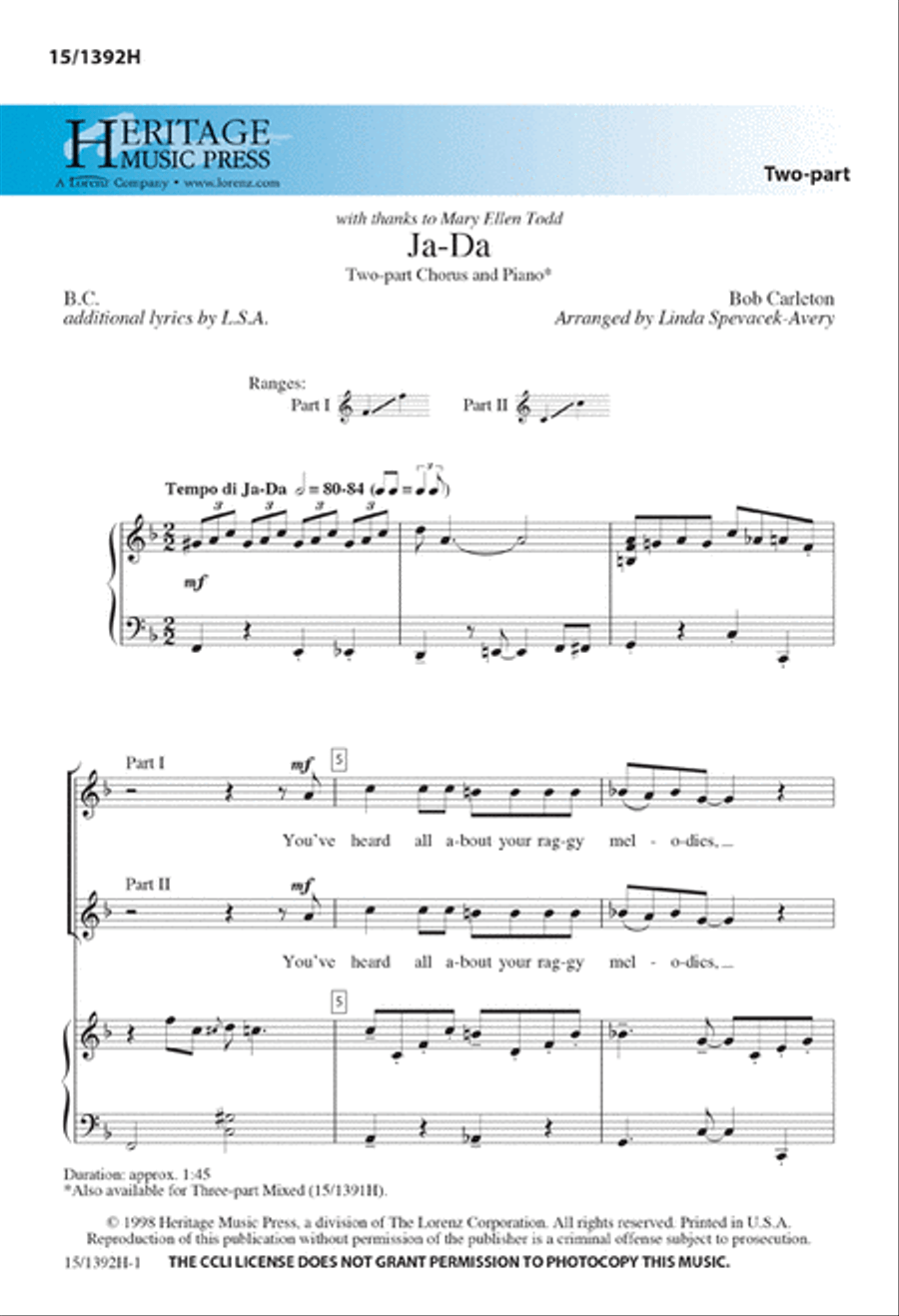 Ja-Da Ja-Da 2-Part scores gallery preview page 1