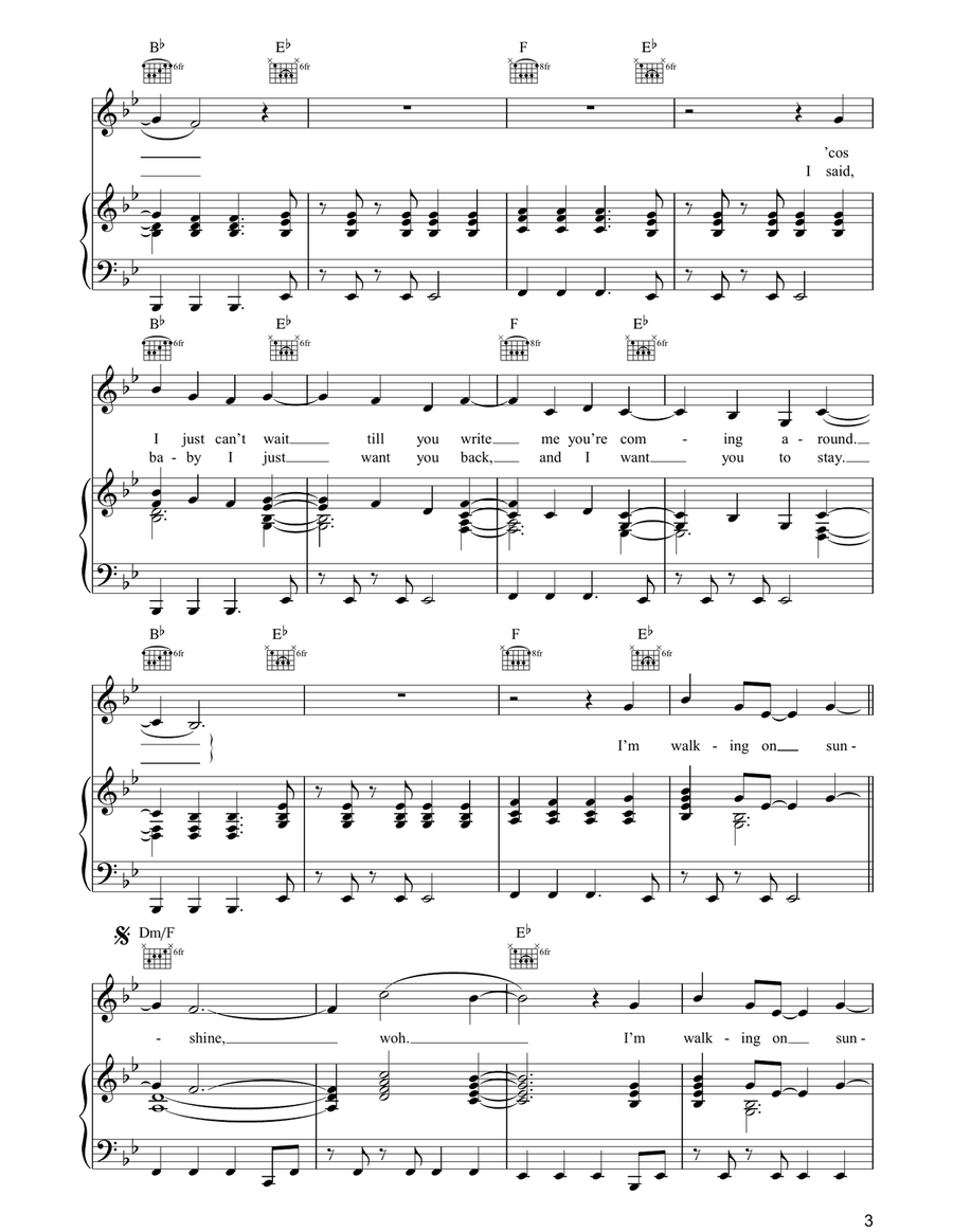 Walking On Sunshine Piano, Vocal, Guitar scores gallery preview page 3