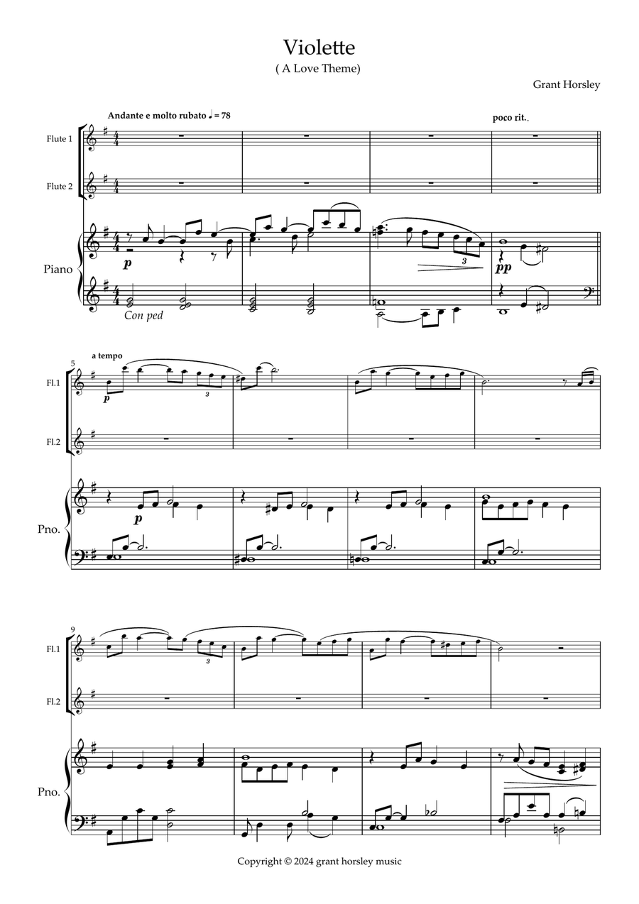Violette. (A Love Theme) Original for Flute Duet and Piano. Flute Duet scores gallery preview page 2