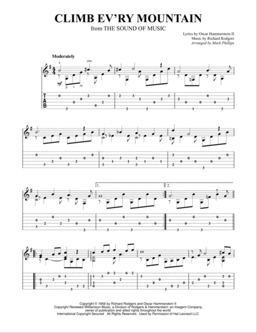 Climb Ev'ry Mountain Guitar Tablature scores gallery preview page 1