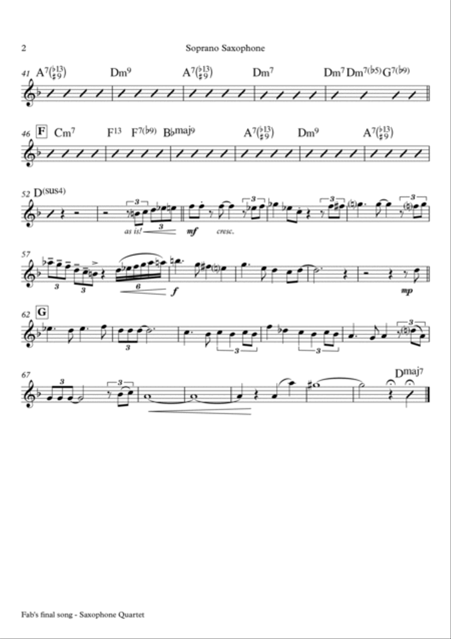 Fab's final song - Ballad - Saxophone Quartet Saxophone Quartet scores gallery preview page 6