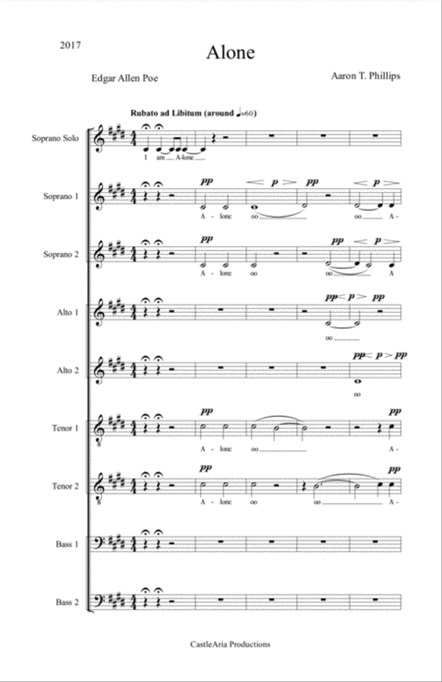 Alone (Edgar Alan Poe) 4-Part scores gallery preview page 1