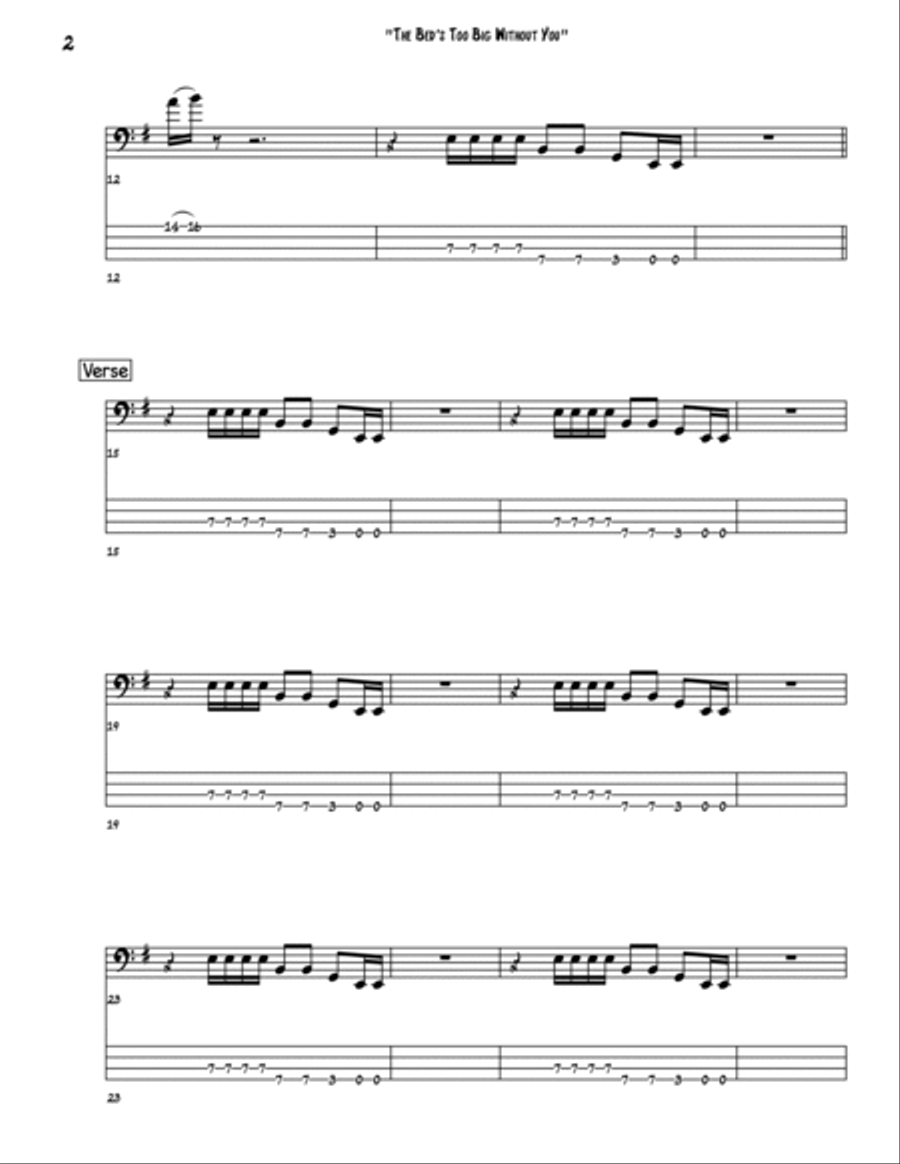 The Bed's Too Big Without You Bass Guitar scores gallery preview page 2