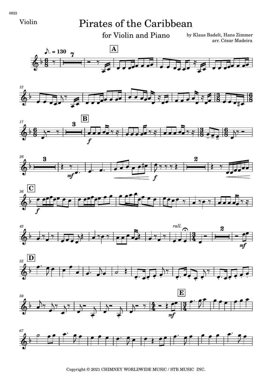 Pirates Of The Caribbean Pirates Of The Caribbean Violin Solo scores gallery preview page 2