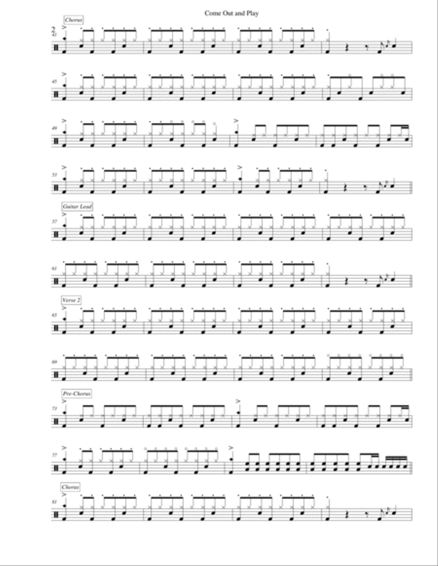 Come Out And Play (keep 'em Separated) Drum Set scores gallery preview page 2