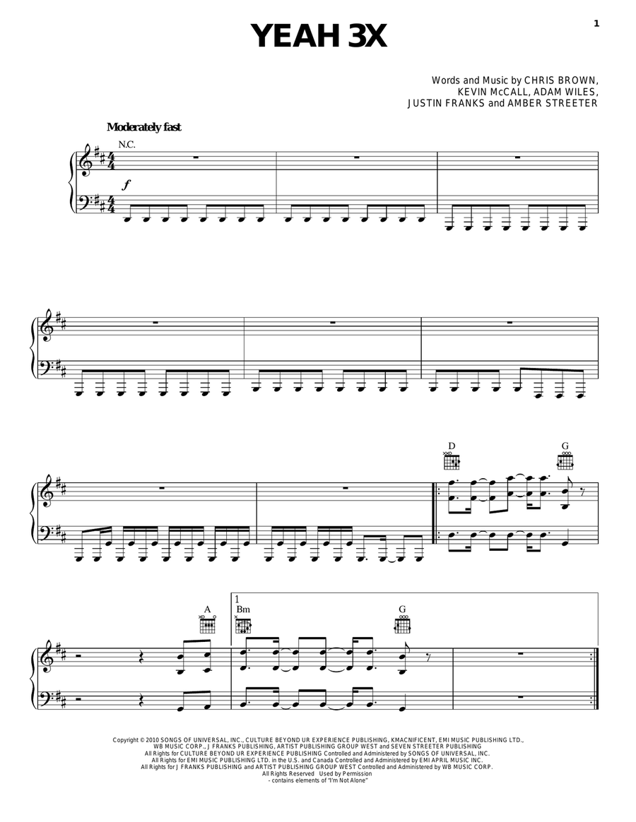 Yeah 3X Yeah 3X Piano, Vocal, Guitar scores gallery preview page 1
