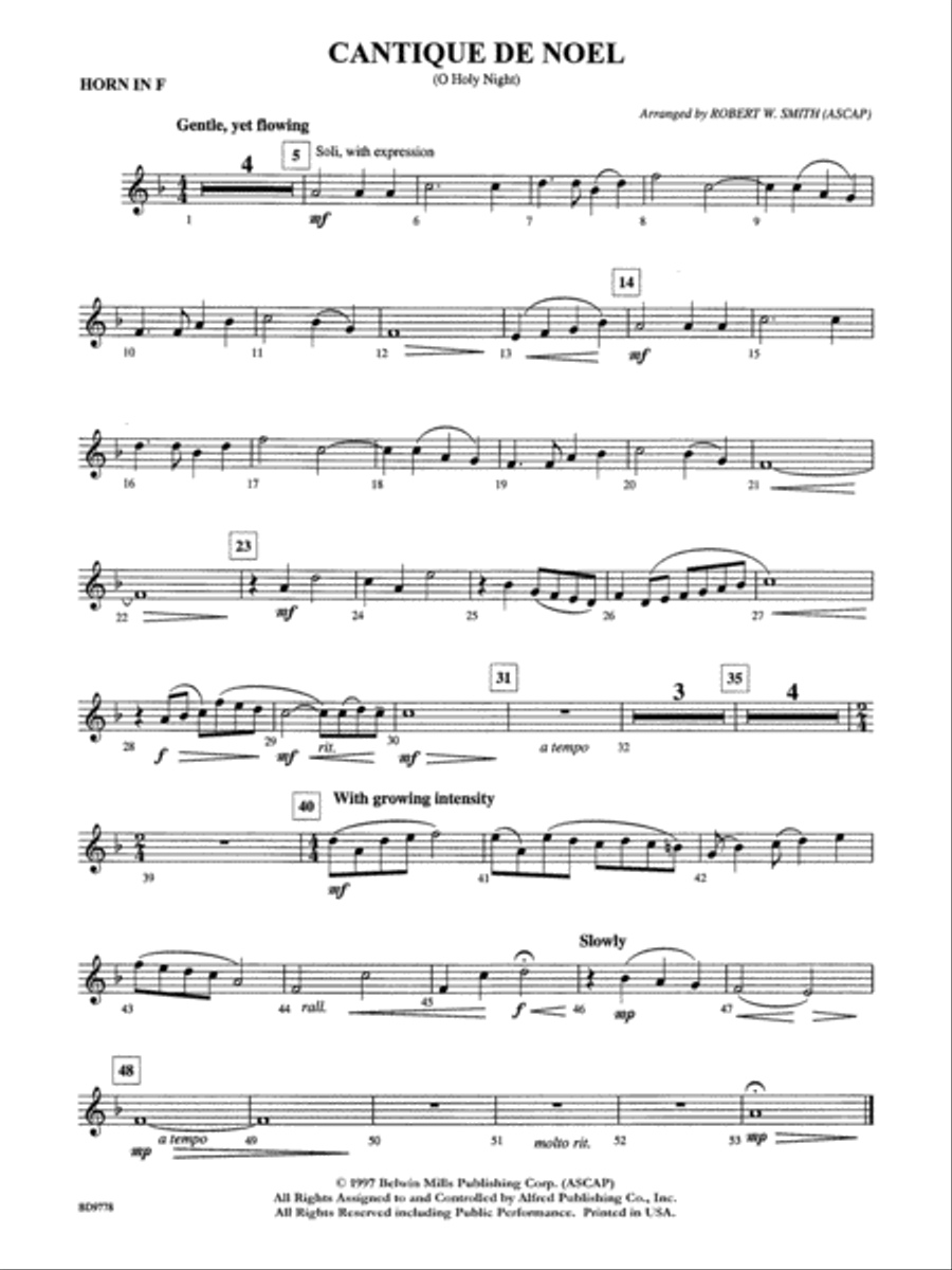 Cantique de Noel (O Holy Night): 1st F Horn Concert Band scores gallery preview page 1