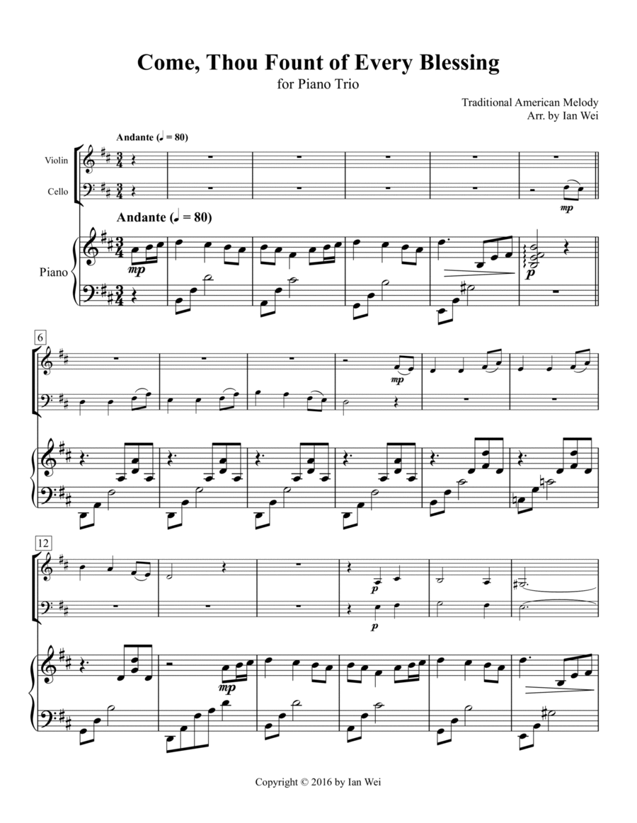 Come, Thou Fount of Every Blessing for Piano Trio Piano Trio scores gallery preview page 1