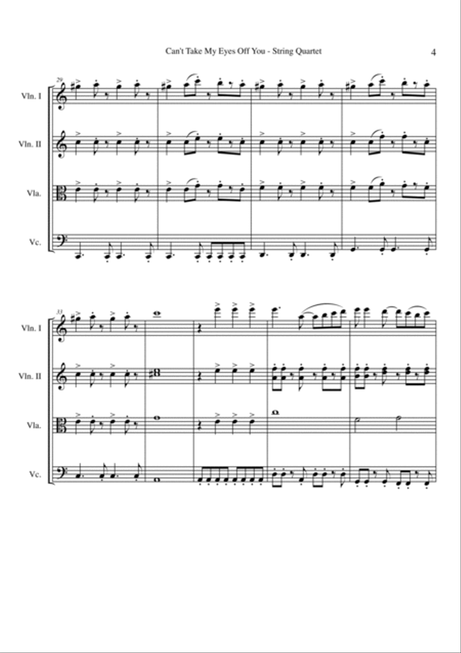 Can't Take My Eyes Off Of You String Quartet scores gallery preview page 4