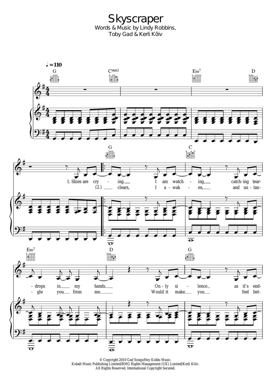 Skyscraper Piano, Vocal scores gallery preview page 1