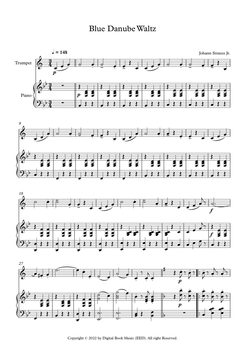 Blue Danube Waltz - Johann Strauss Jr. (Trumpet + Piano) image number null