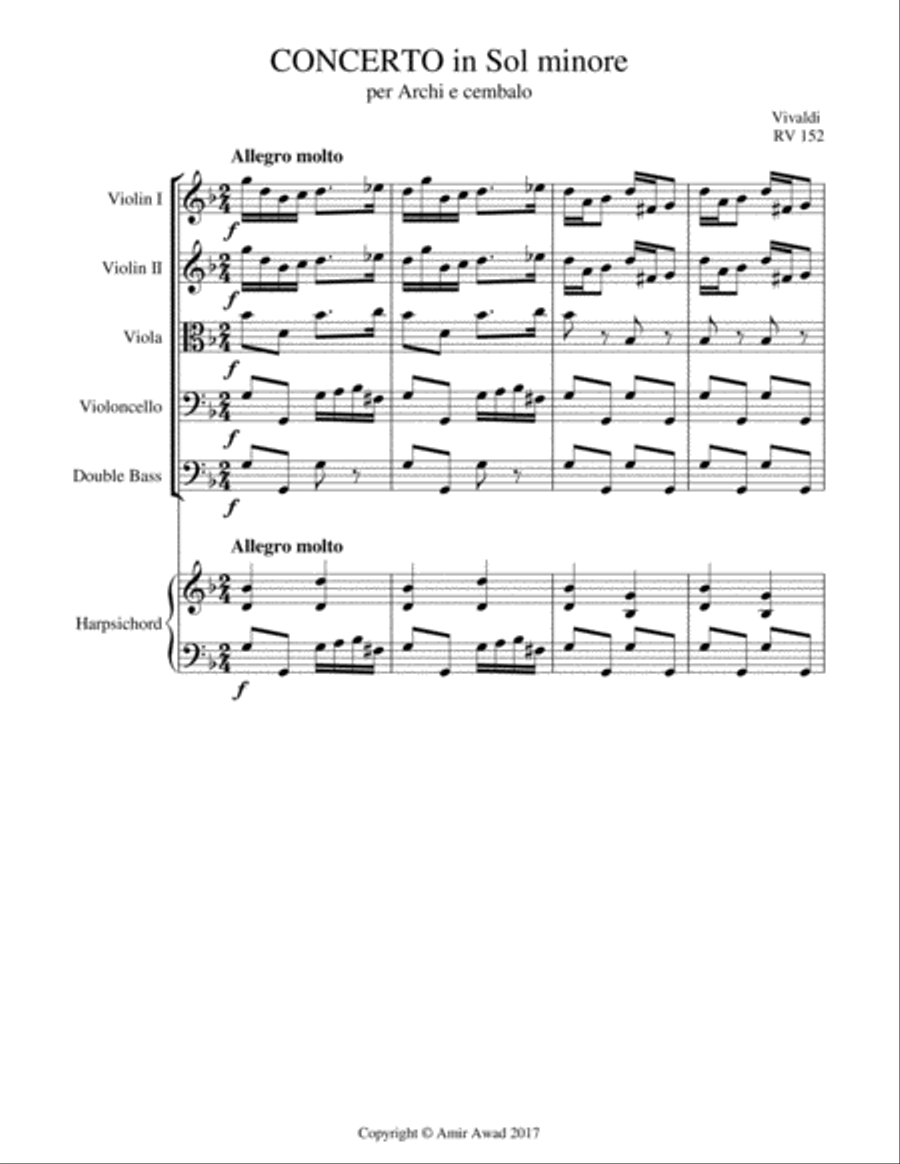 Vivaldi Concerto for String Orchestra in G minor RV 152 String Orchestra scores gallery preview page 1