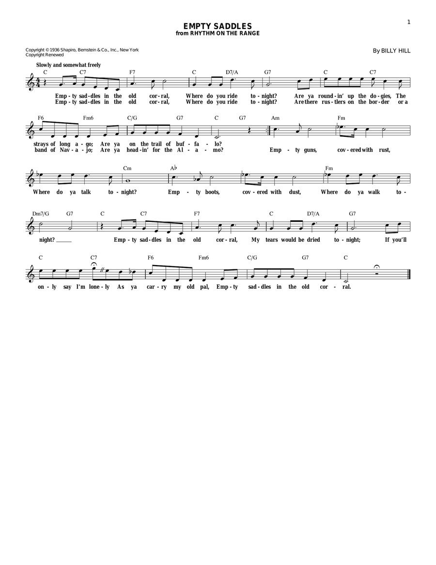 Empty Saddles Empty Saddles Piano scores gallery preview page 1
