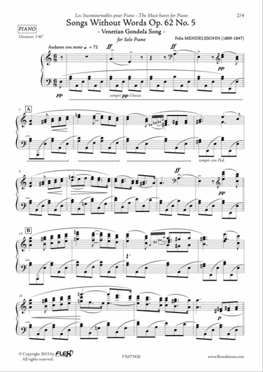Songs without Words Op. 62 No. 5 - Venetian Gondola Song Piano Solo scores gallery preview page 2