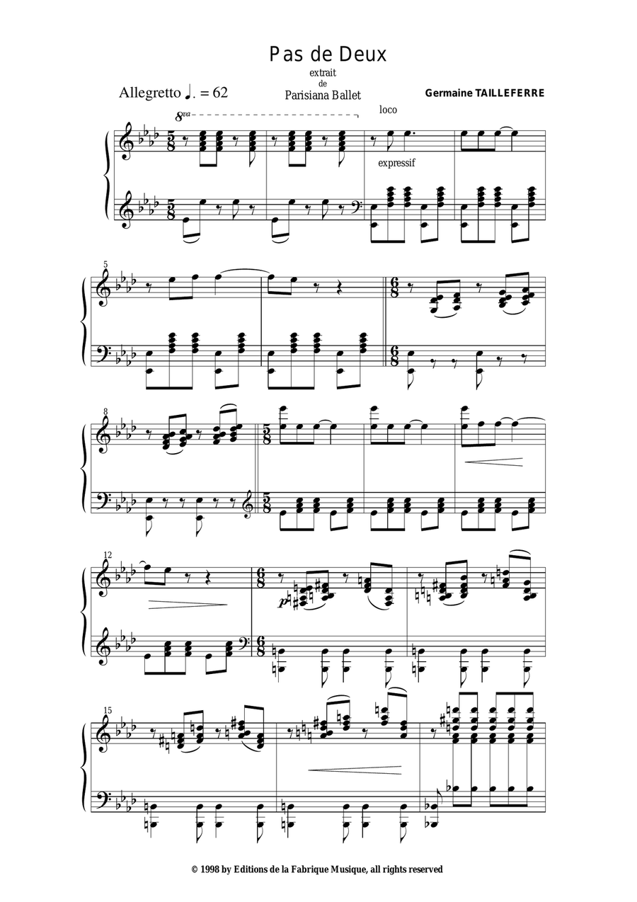 Germaine Tailleferre - Pas de Deux for piano Piano Solo scores gallery preview page 2
