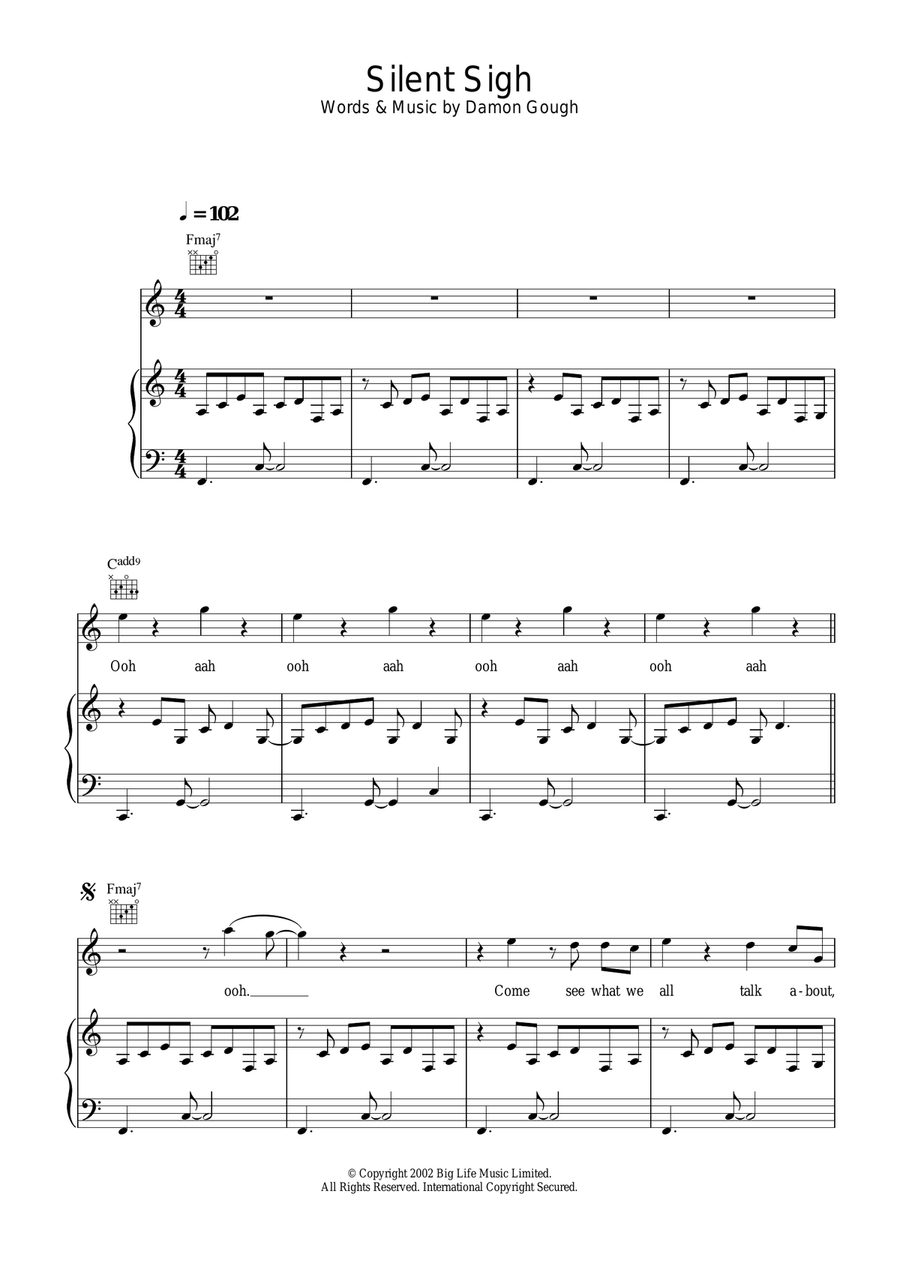 Silent Sigh Piano, Vocal scores gallery preview page 1