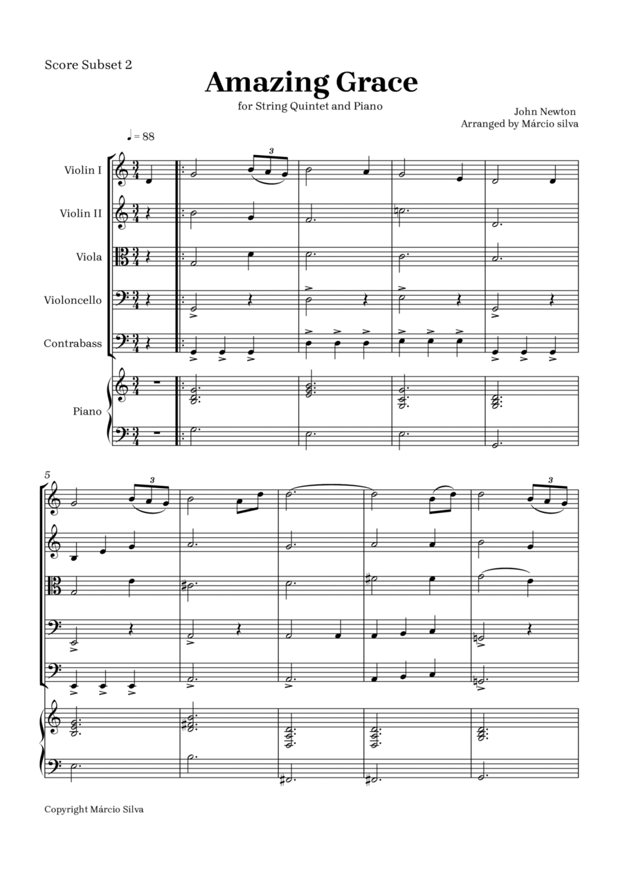 Amazing grace String Quintet scores gallery preview page 1