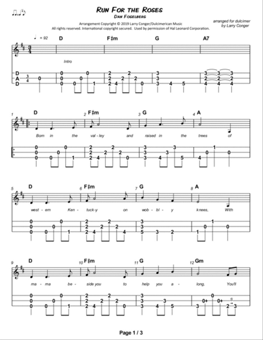 Run For The Roses Dulcimer scores gallery preview page 2