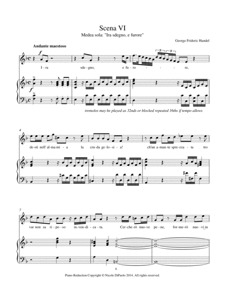 Ira, sdegno, e furore/O stringerò nel sen from Handel's Teseo - Piano/Vocal Reduction with Continuo