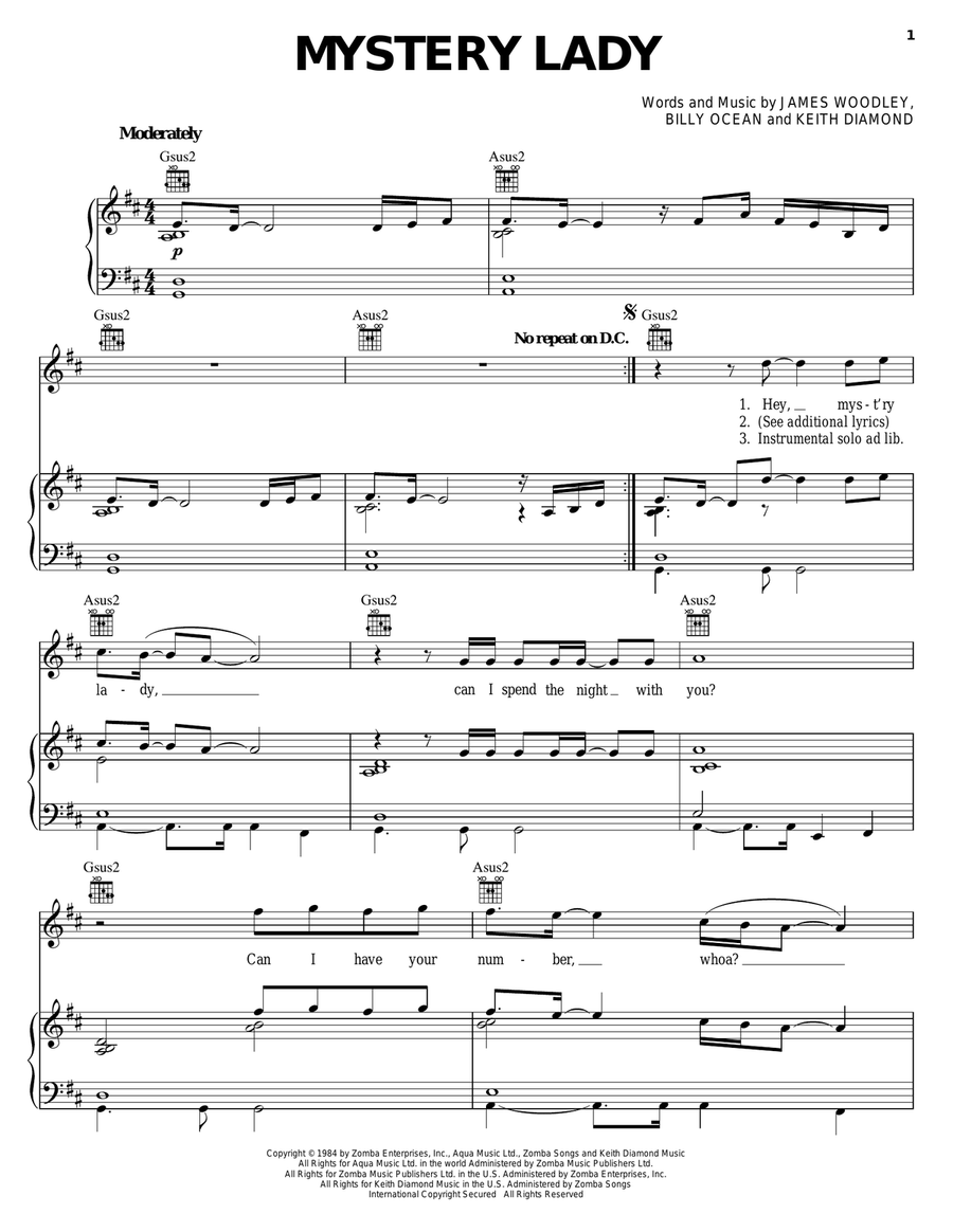 Mystery Lady Piano, Vocal, Guitar scores gallery preview page 1