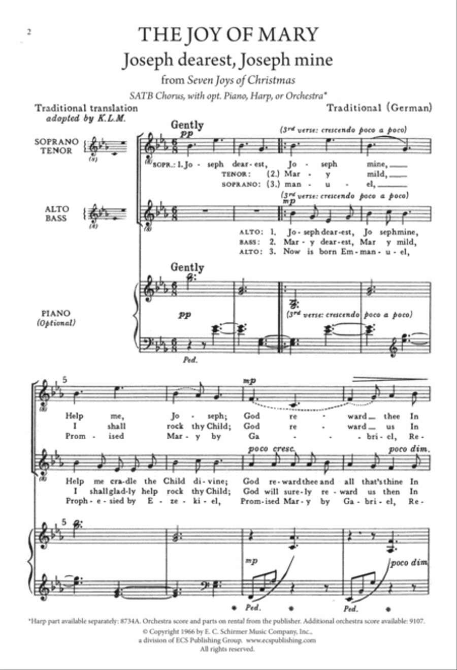 The Seven Joys of Christmas: 3. The Joy of Mary: Joseph dearest, Joseph mine 4-Part scores gallery preview page 2