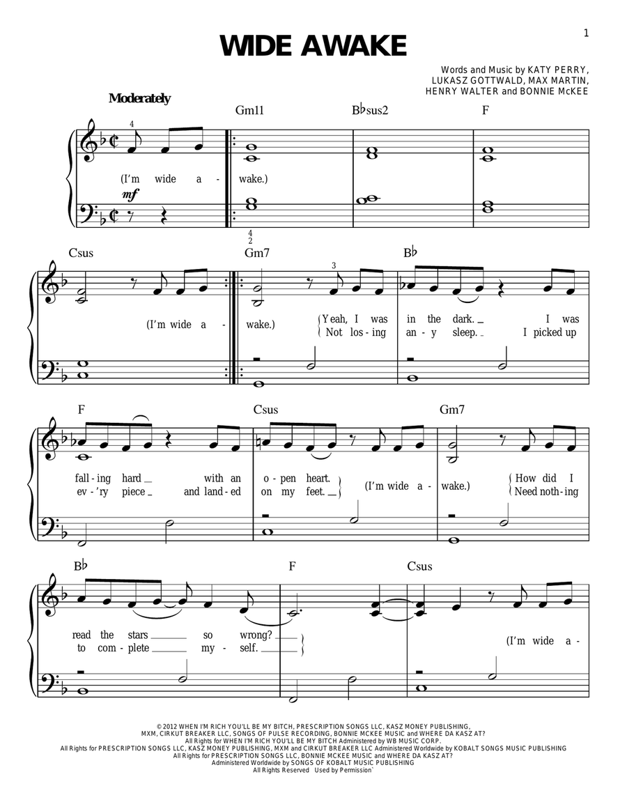 Wide Awake Easy Piano scores gallery preview page 1
