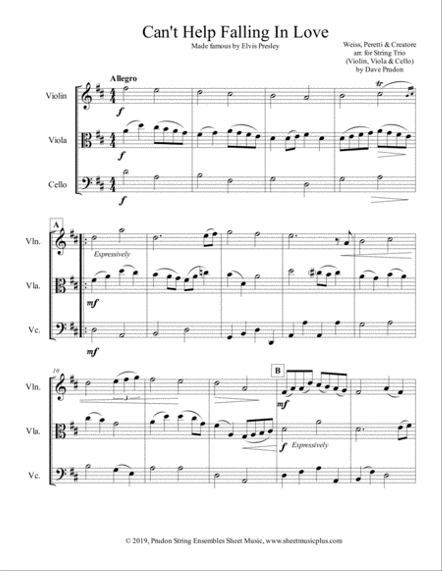Can't Help Falling In Love String Trio scores gallery preview page 1