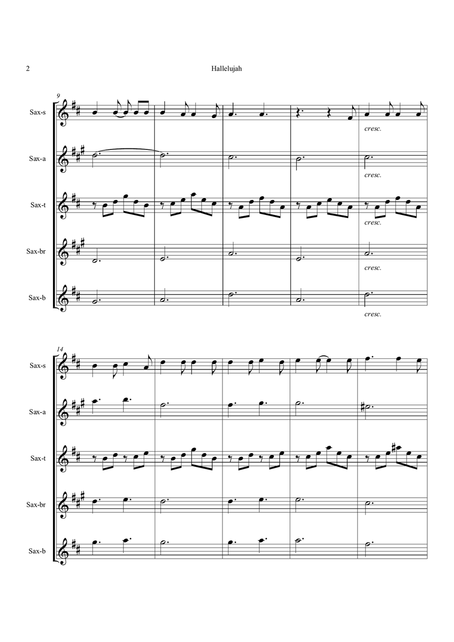 Hallelujah Saxophone Quintet scores gallery preview page 2